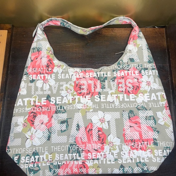 Robin Ruth The City Of Seattle Canvas Hobo Tote Shoulder Handbag Floral Zip - Picture 6 of 9